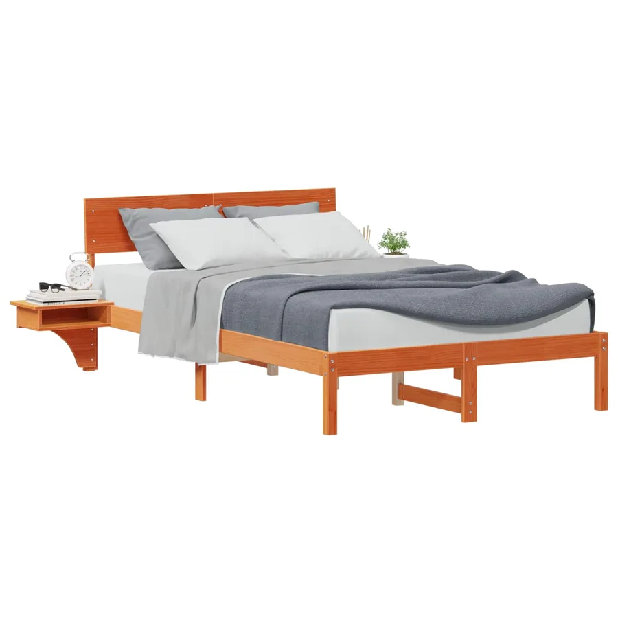 Cadre de lit avec tête de lit Brun cire 140 x 190 cm Pin massif - 2