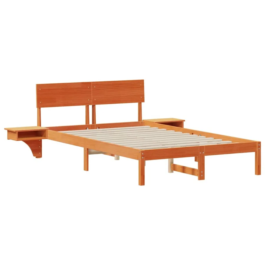 Cadre de lit avec tête de lit Brun cire 140 x 190 cm Pin massif - 4