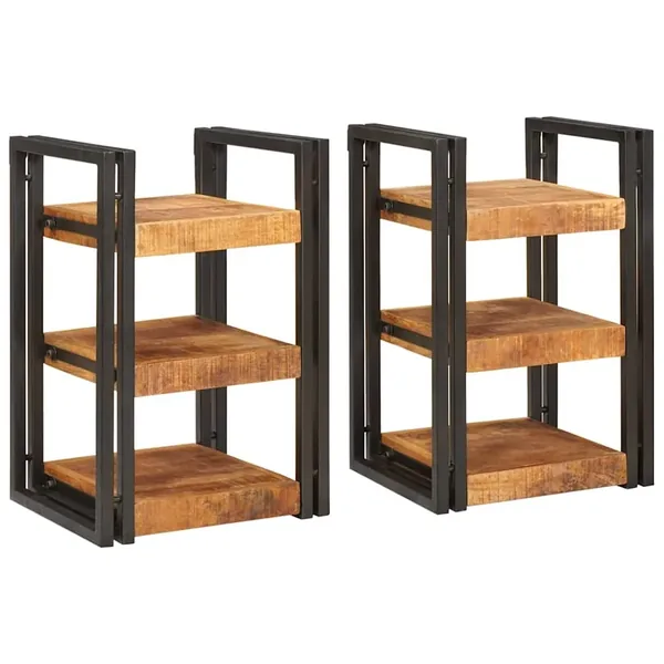 Table de chevet 2 pcs Marron et Noir Bois de mangue massif