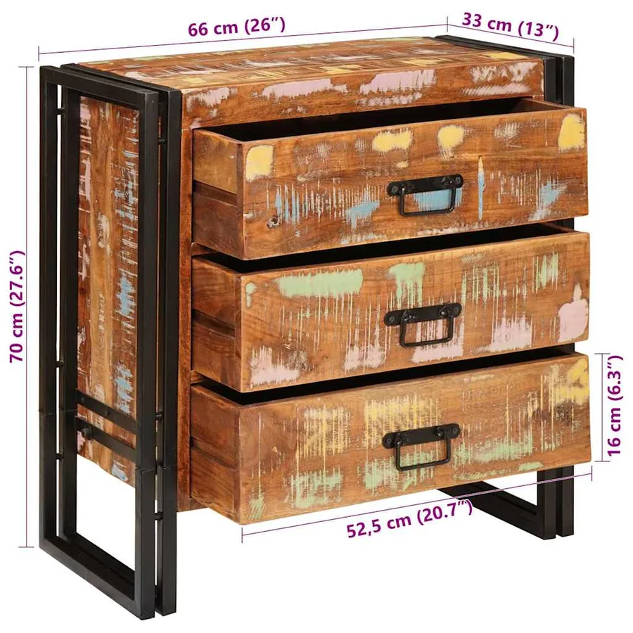 Buffet avec tiroir Marron 66 x 33 x 70 cm Bois massif recyclé - 11