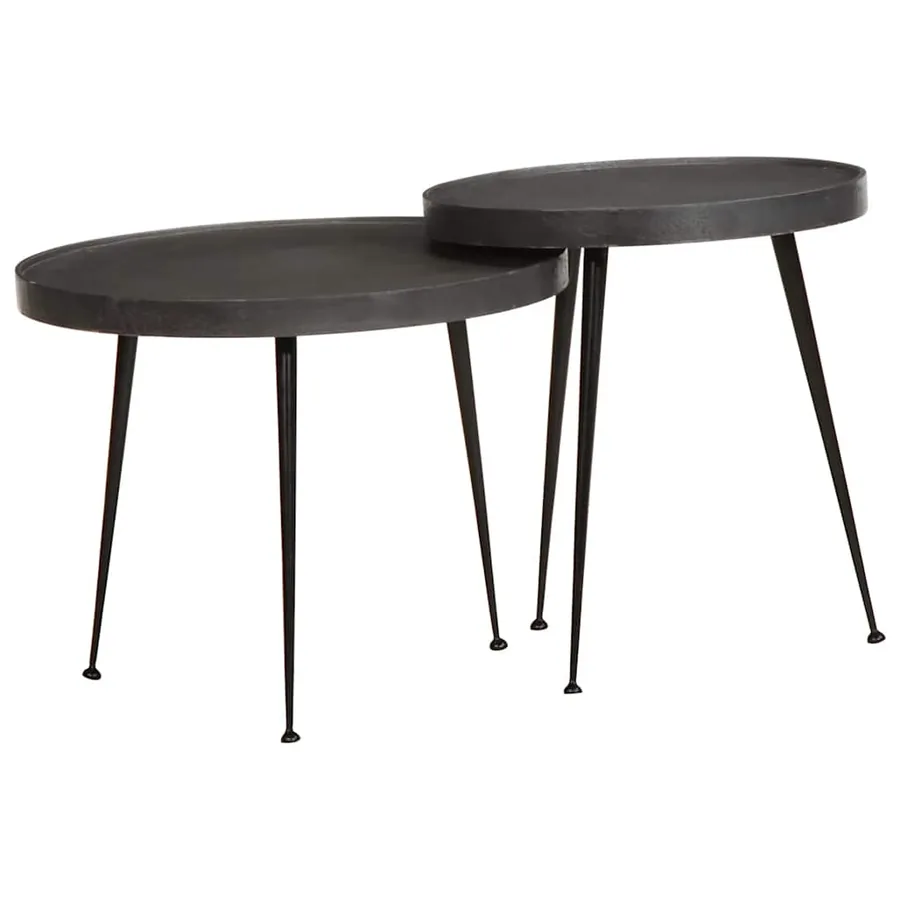 Table basse 2 pcs en bois d'ingénierie noir