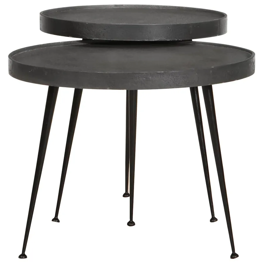 Table basse 2 pcs en bois d'ingénierie noir - 2