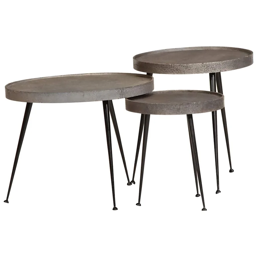 Table basse 3 pcs en bois composite argenté