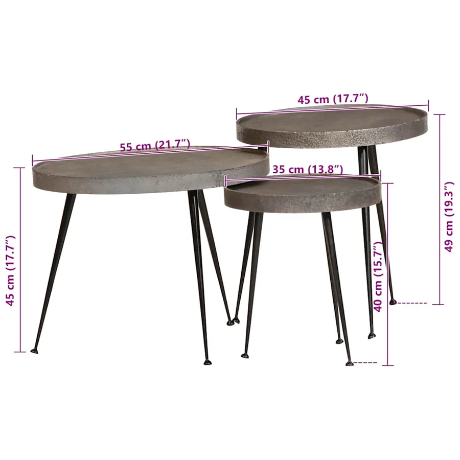 Table basse 3 pcs en bois composite argenté - 10