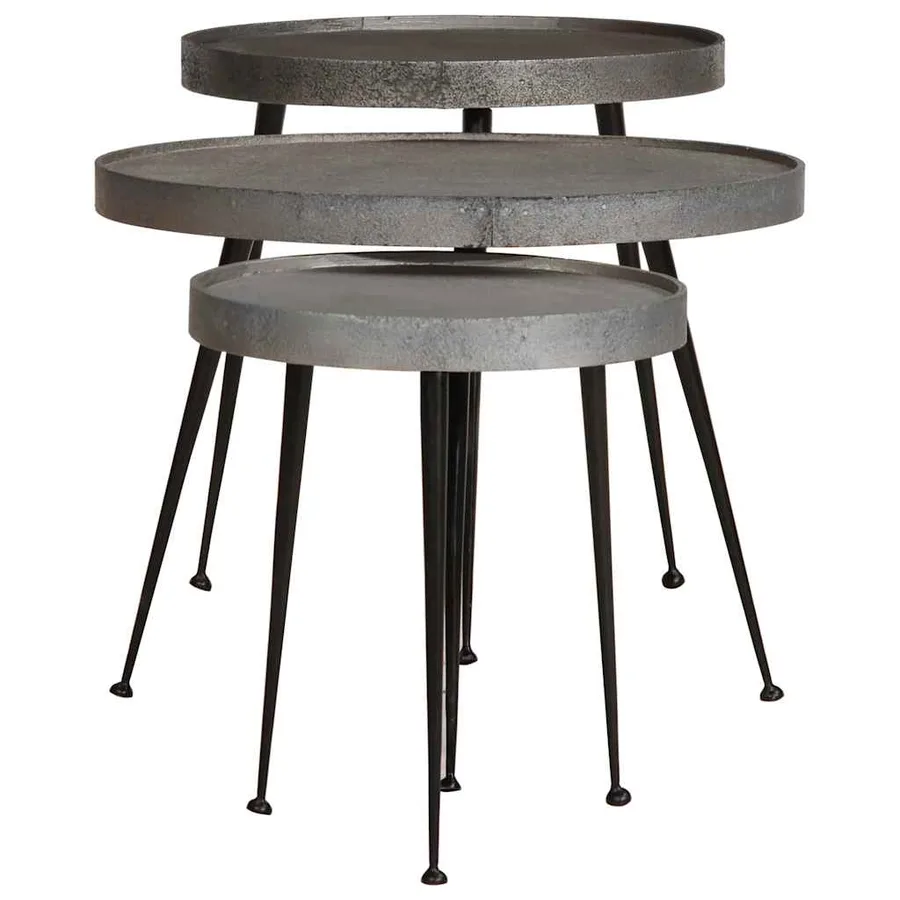 Table basse 3 pcs en bois composite argenté - 2