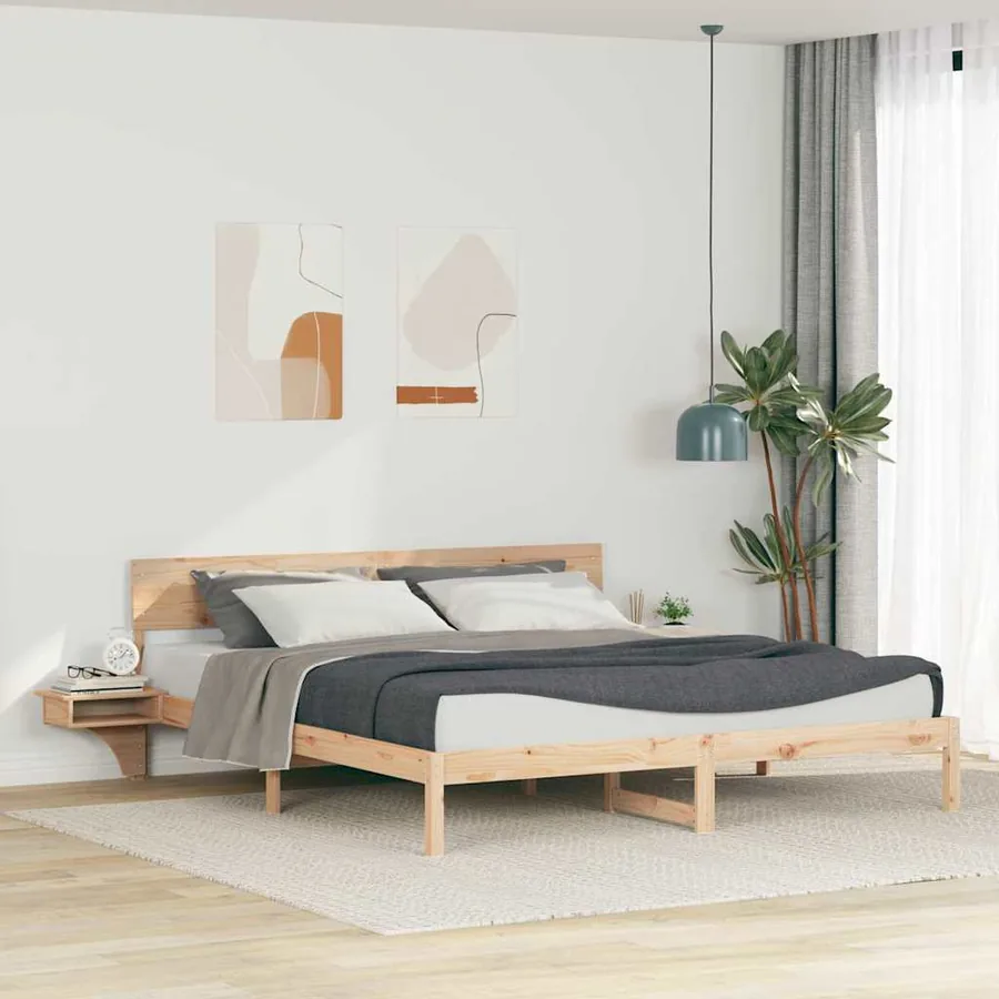 Cadre de lit avec tête de lit Marron 200 x 200 cm Pin massif