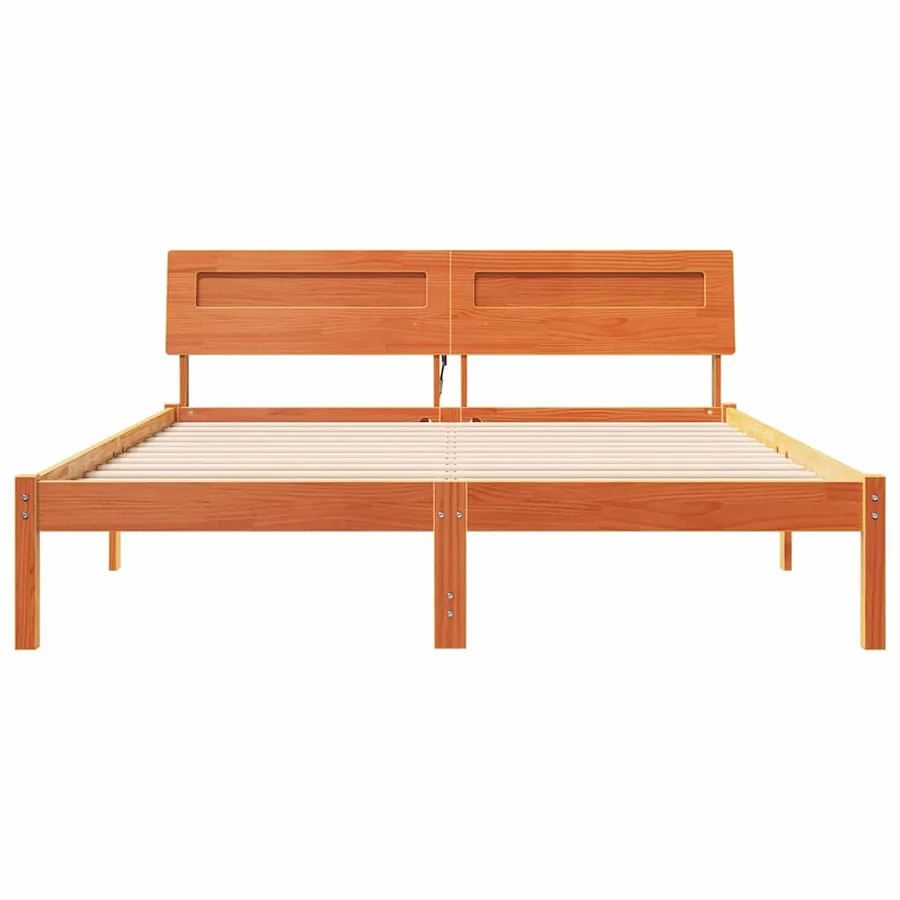 Cadre de lit avec tête de lit Brun cire 160 x 200 cm Pin massif - 5