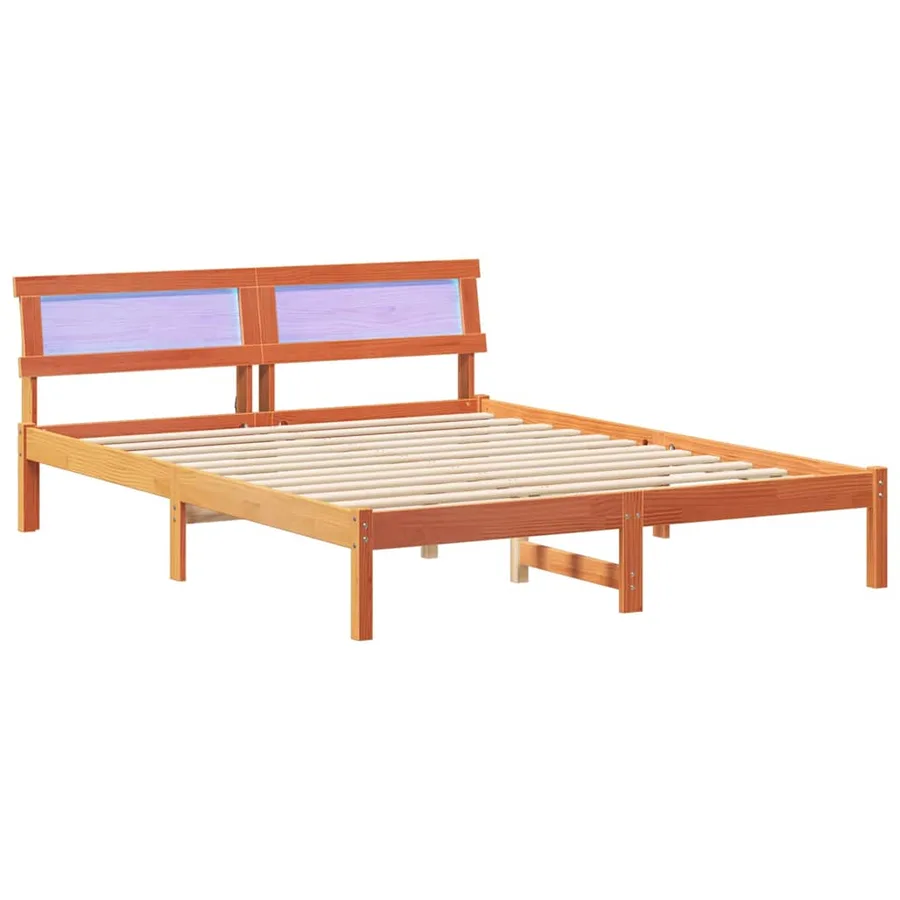 Cadre de lit avec tête de lit Brun cire 150 x 200 cm Pin massif - 2