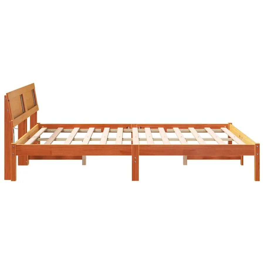 Cadre de lit avec tête de lit Brun cire 150 x 200 cm Pin massif - 6