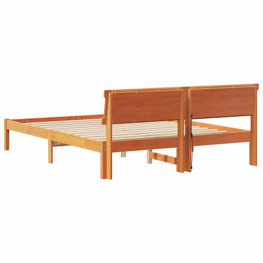 Cadre de lit avec tête de lit Brun cire 150 x 200 cm Pin massif - 7