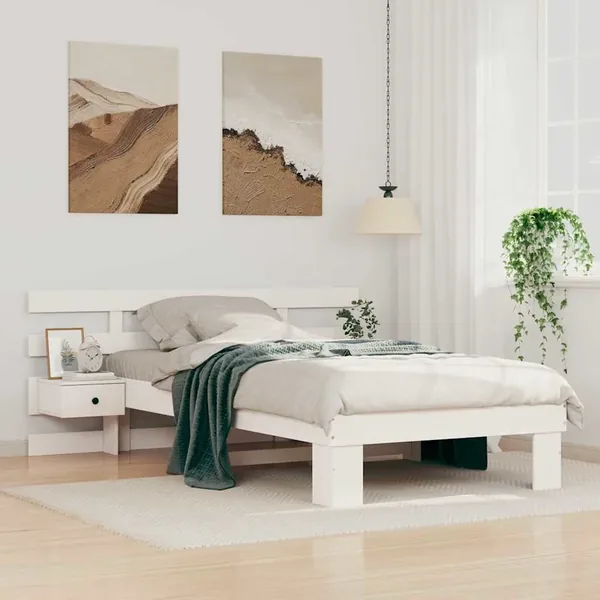 Cadre de lit avec tête de lit Blanc 90 x 200 cm Pin massif