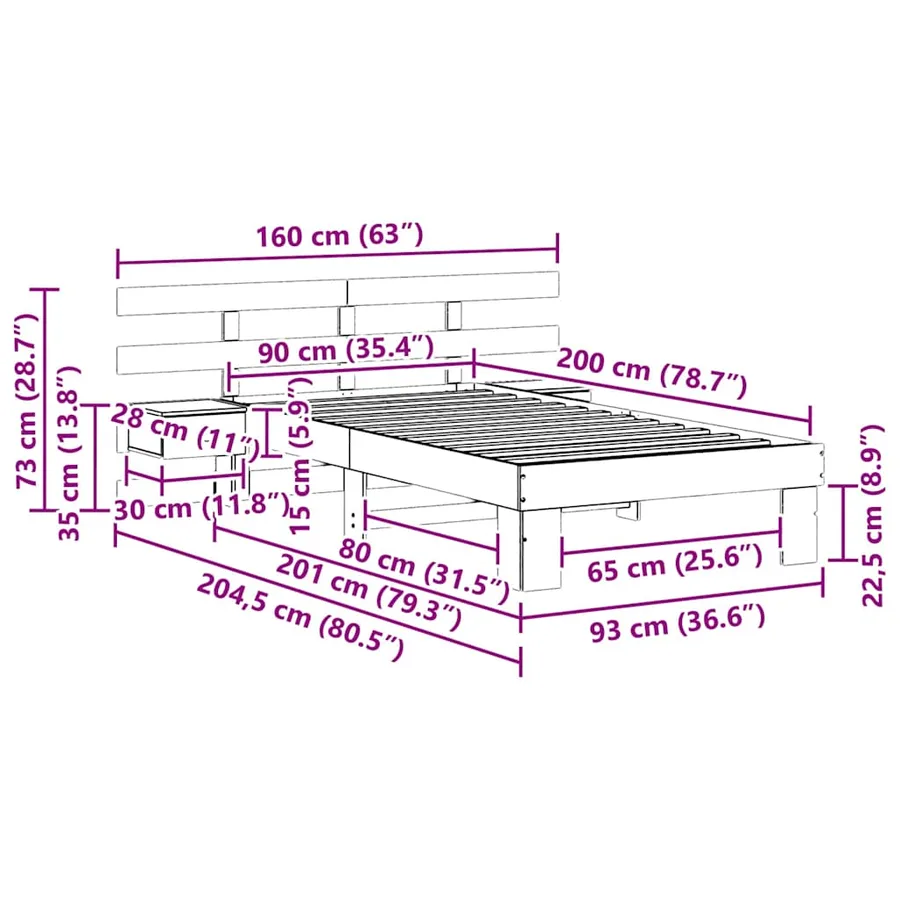 Cadre de lit avec tête de lit Blanc 90 x 200 cm Pin massif - 11