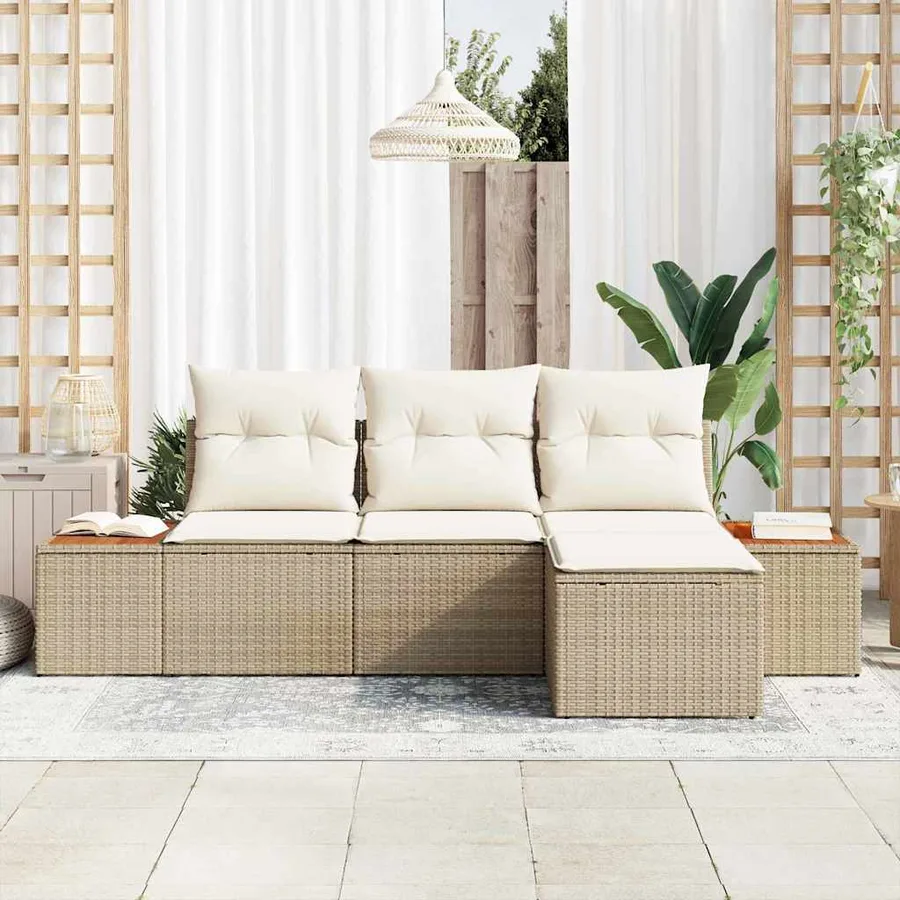 Ensemble de canapé de jardin 4 pcs Beige et crème Poly Rattan - 3