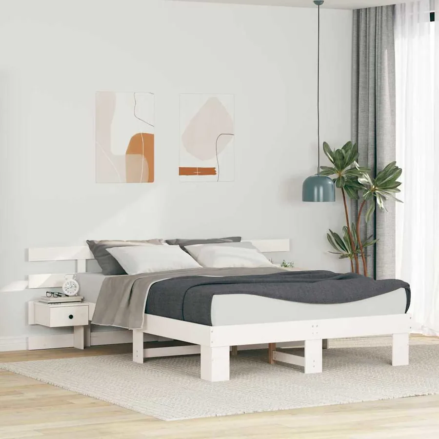 Cadre de lit avec tête de lit Blanc 150 x 200 cm Pin massif