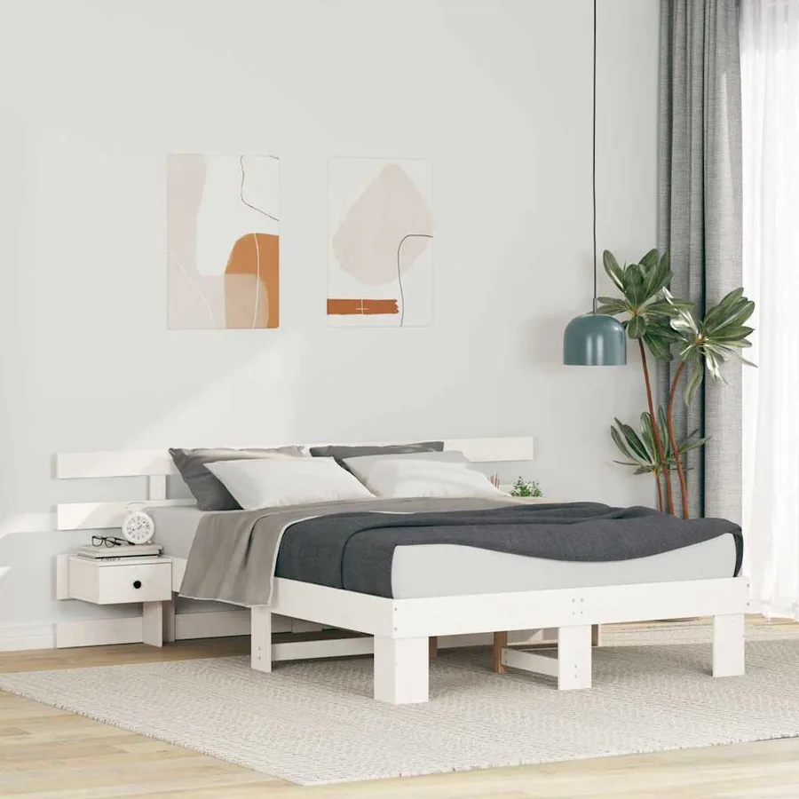 Cadre de lit avec tête de lit Blanc 120 x 200 cm Pin massif