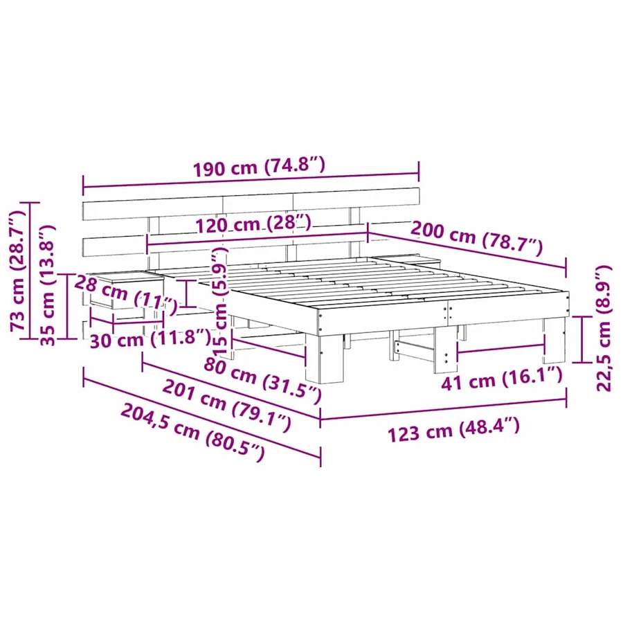 Cadre de lit avec tête de lit Blanc 120 x 200 cm Pin massif - 11