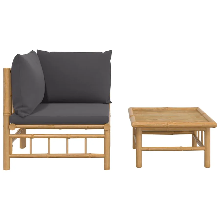 Salon de jardin 2 pcs avec coussins gris foncé bambou - 3
