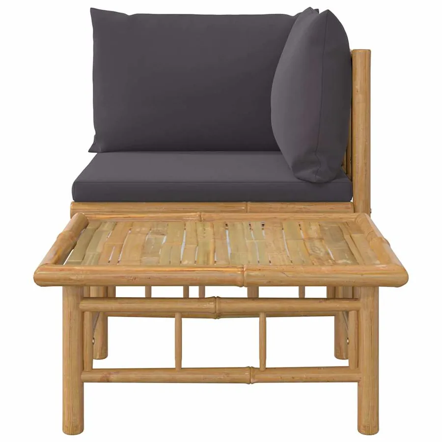 Salon de jardin 2 pcs avec coussins gris foncé bambou - 4
