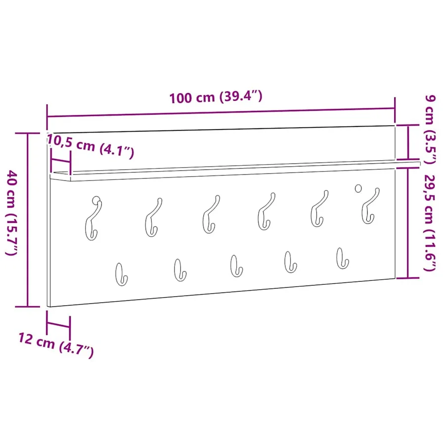 Porte-manteau mural Blanc 100 x 40 x 12 cm Bois d'ingénierie - 8