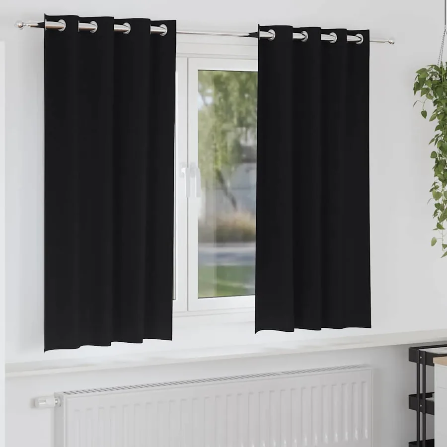 Rideaux occultants avec anneaux 2 pcs Noir 175 x 140 cm