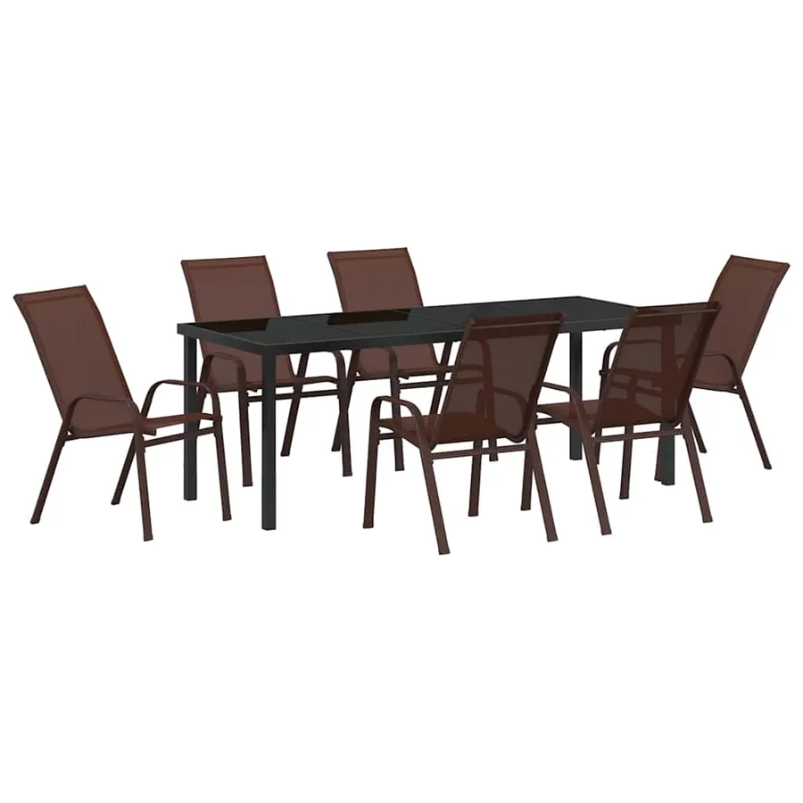 Ensemble de salle à manger pour jardin 7 pcs Marron et Noir - 2