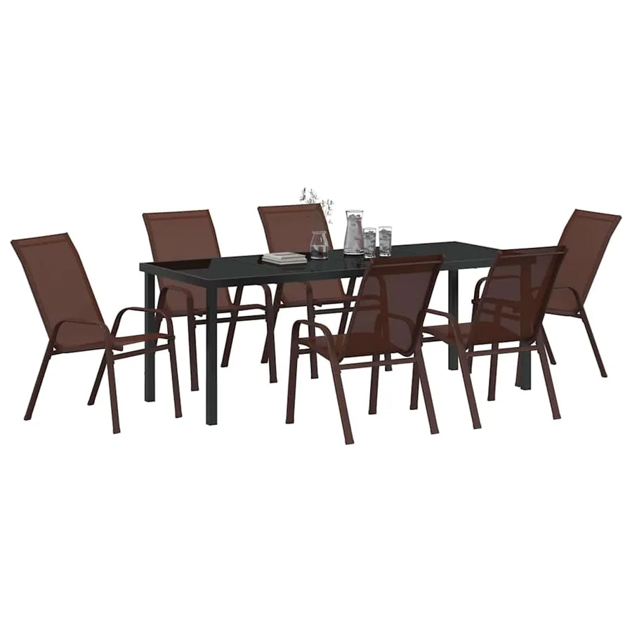 Ensemble de salle à manger pour jardin 7 pcs Marron et Noir - 3