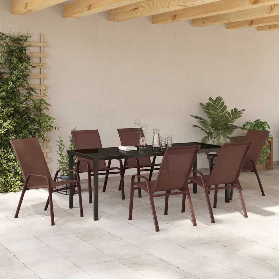 Ensemble de salle à manger pour jardin 7 pcs Marron et Noir - 4