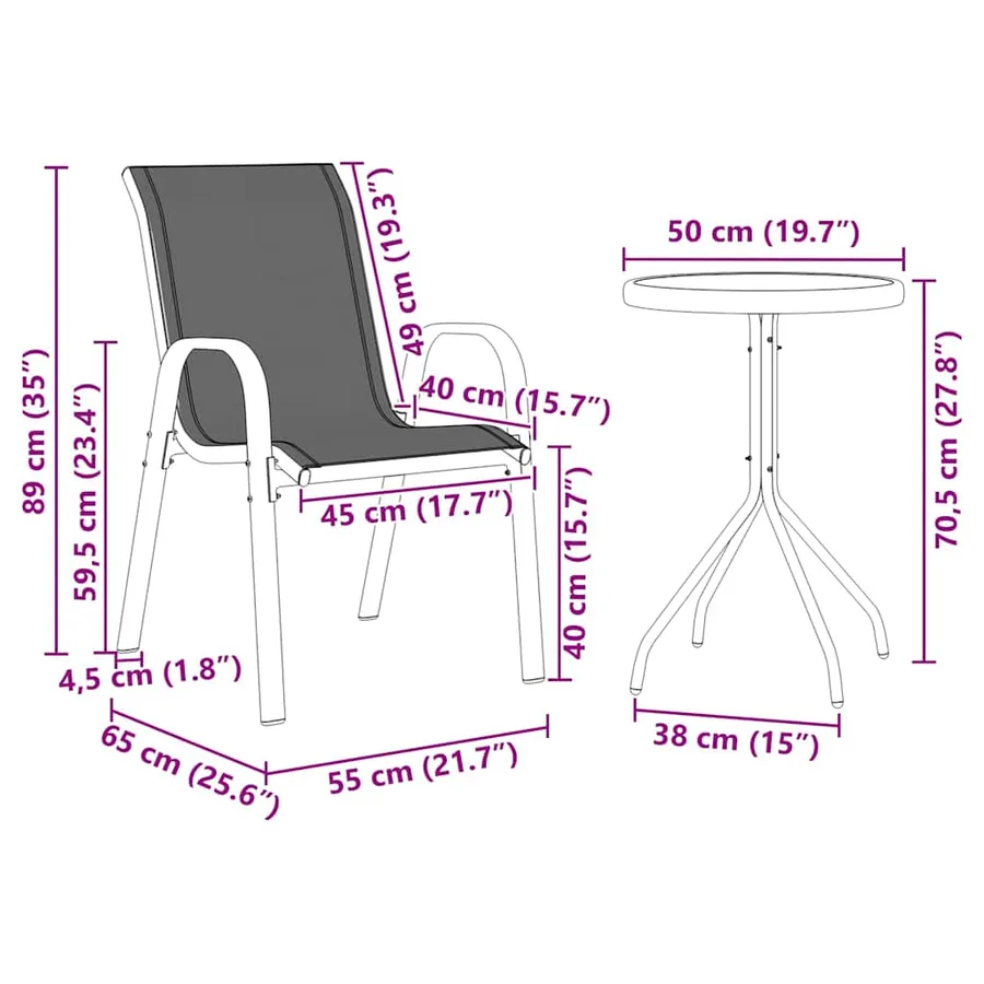 Ensemble bistro de jardin 3 pcs Gris Acier - 12