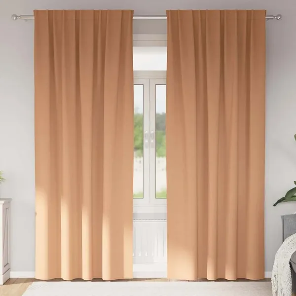 Rideaux occultants avec anneaux 2 pcs Marron Clair 260 x 140 cm