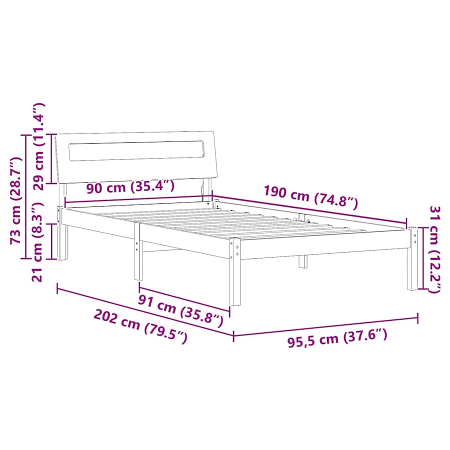 Cadre de lit avec tête de lit Blanc 90 x 190 cm Pin massif - 11
