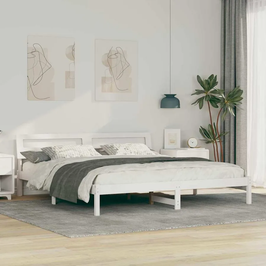 Cadre de lit avec tête de lit Blanc 200 x 200 cm Pin massif