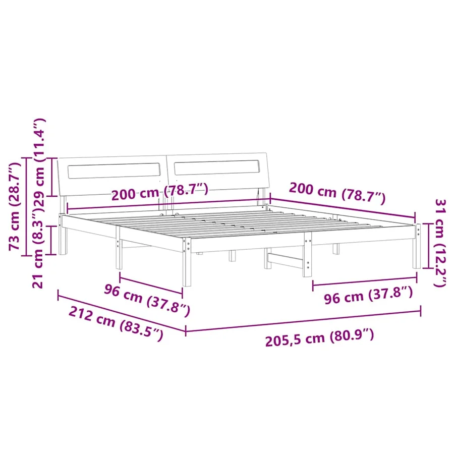 Cadre de lit avec tête de lit Blanc 200 x 200 cm Pin massif - 11