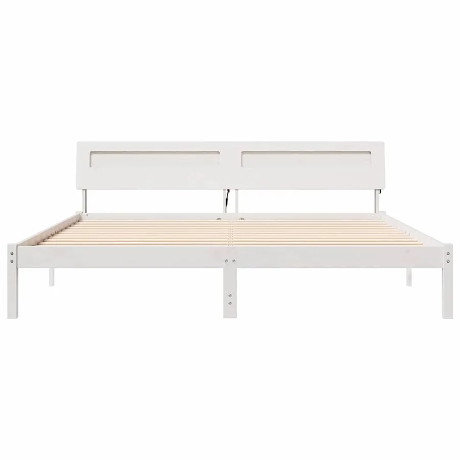 Cadre de lit avec tête de lit Blanc 200 x 200 cm Pin massif - 5