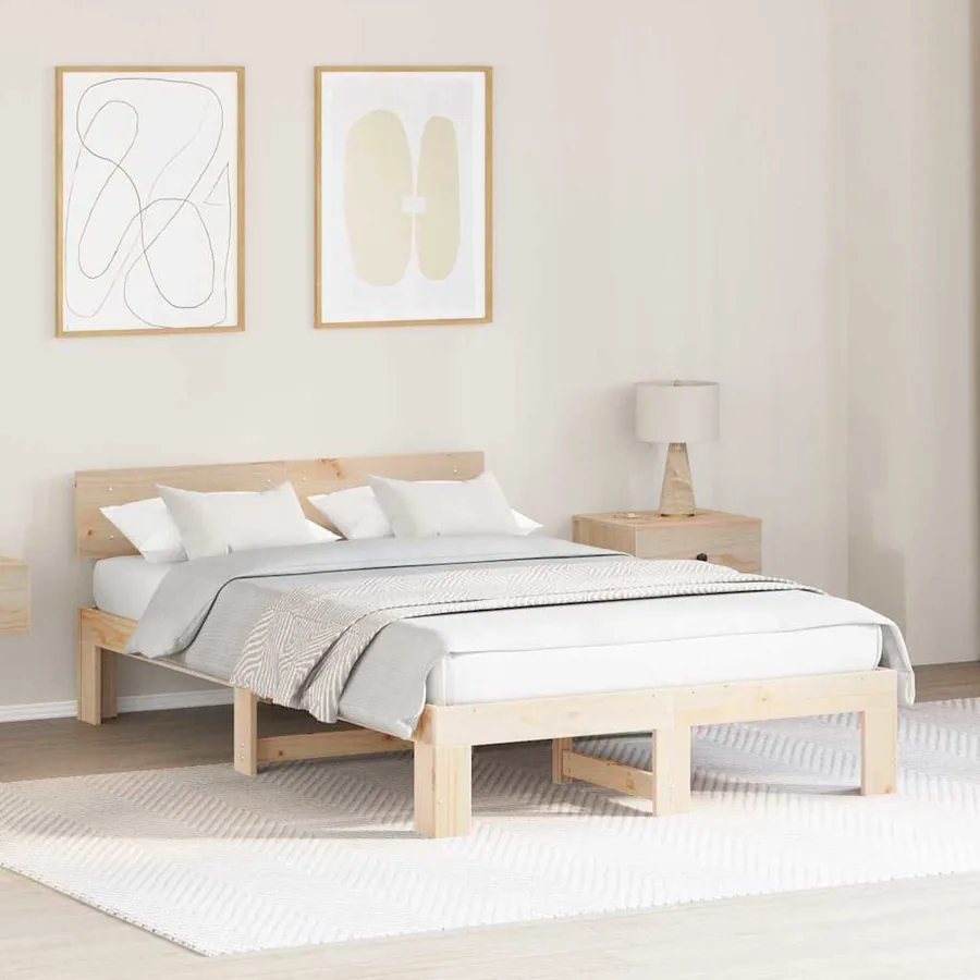 Cadre de lit avec tête de lit Naturel 140 x 190 cm Pin massif