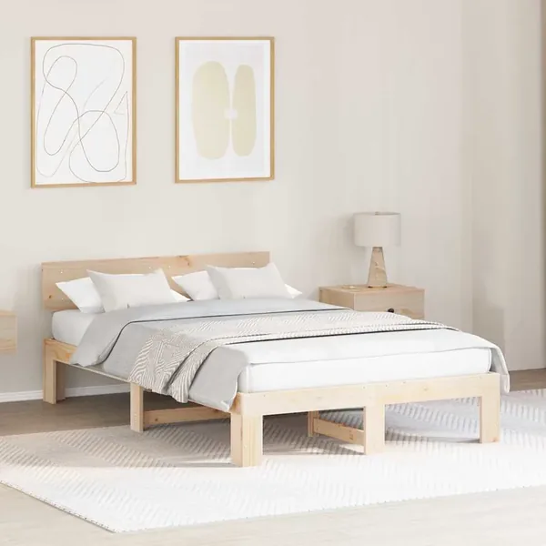 Cadre de lit avec tête de lit Naturel 140 x 190 cm Pin massif