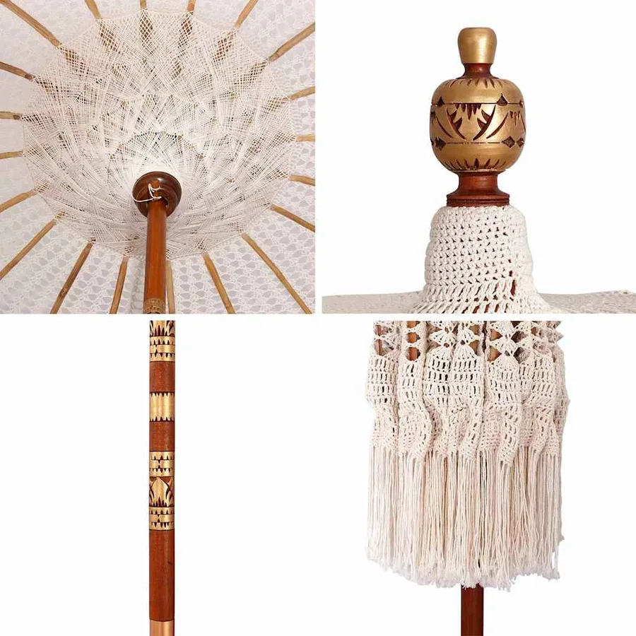 Parasol Macramé Crème 190 x 190 x 260 cm - 7
