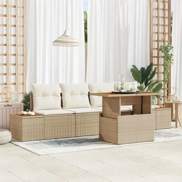 Ensemble de canapé de jardin 5 pcs Beige Poly rotin