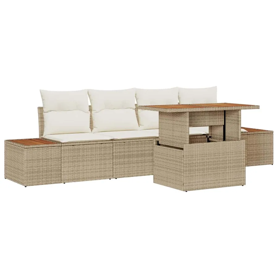 Ensemble de canapé de jardin 5 pcs Beige Poly rotin - 2