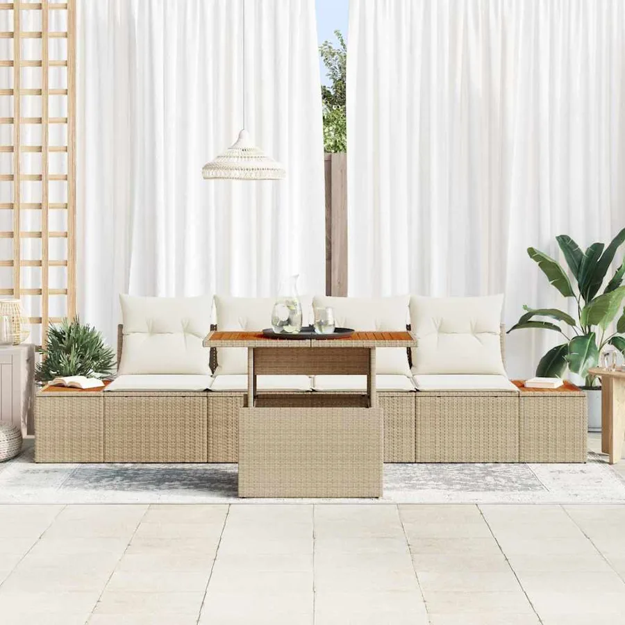 Ensemble de canapé de jardin 5 pcs Beige Poly rotin - 3