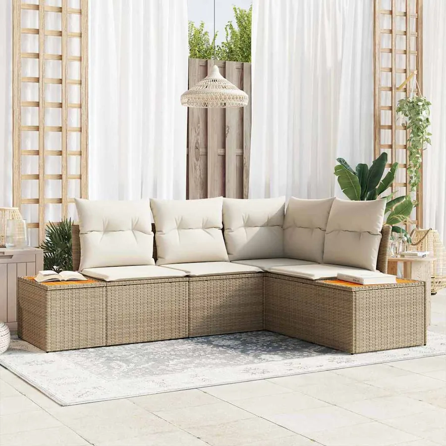 Ensemble de canapé de jardin 4 pcs Beige et crème Polyrotin