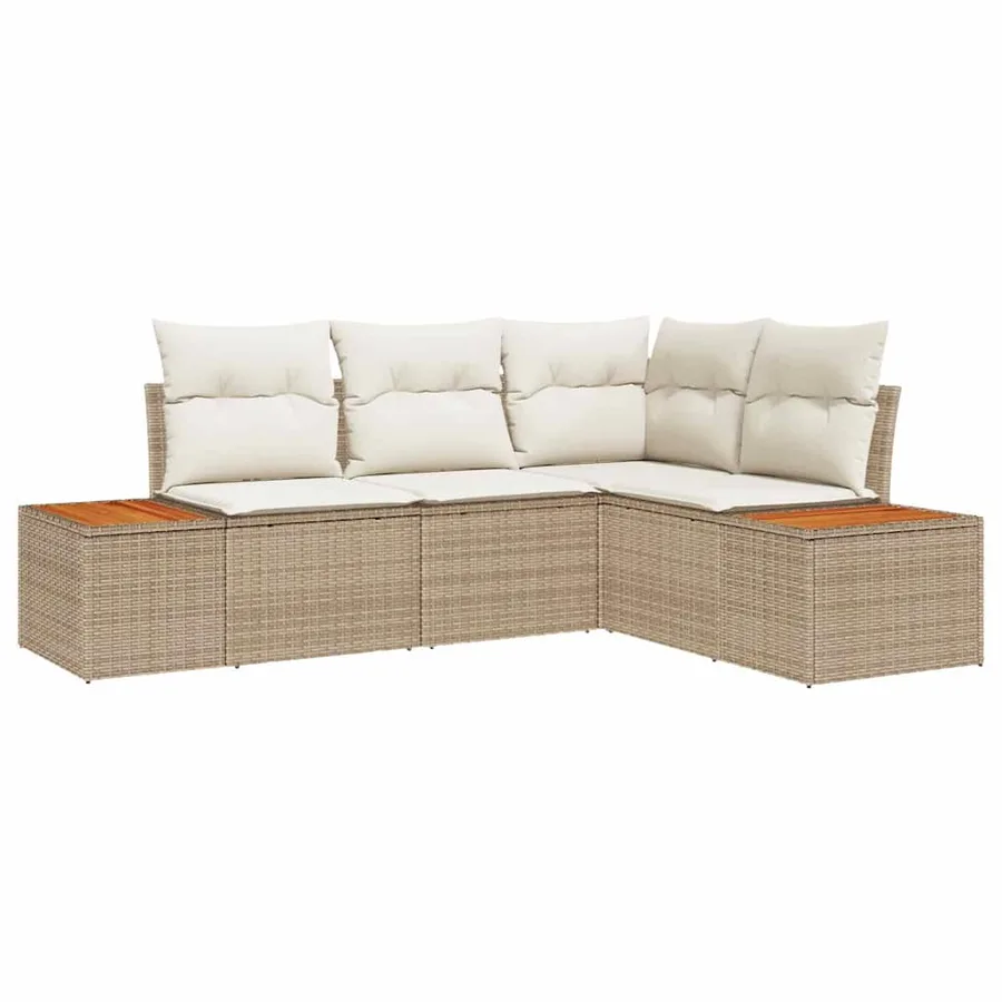 Ensemble de canapé de jardin 4 pcs Beige et crème Polyrotin - 2
