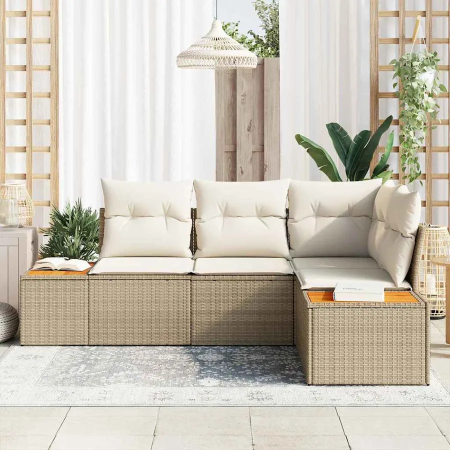 Ensemble de canapé de jardin 4 pcs Beige et crème Polyrotin - 3