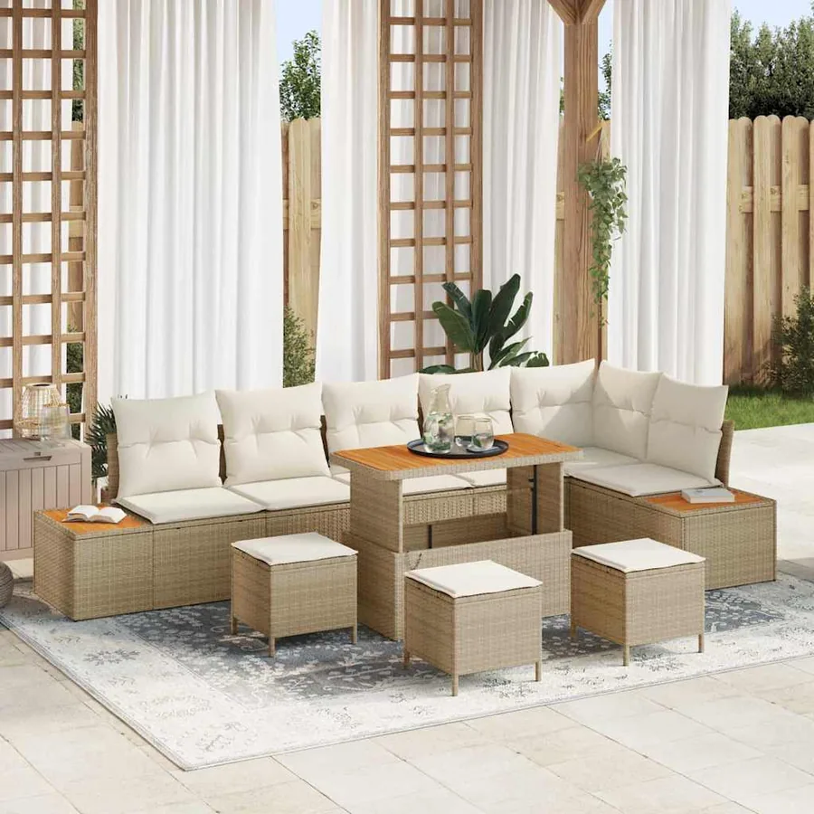 Ensemble de canapé de jardin 10 pcs Beige Poly rotin