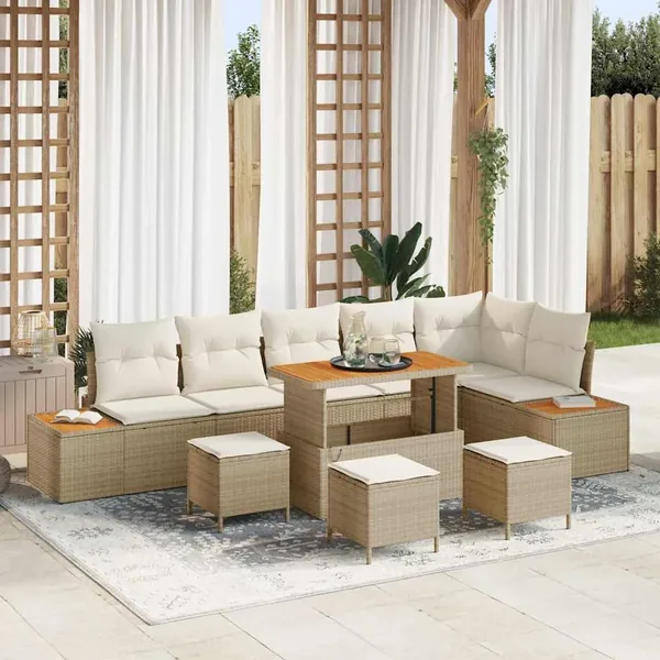 Ensemble de canapé de jardin 10 pcs Beige Poly rotin