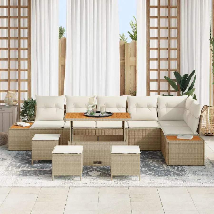 Ensemble de canapé de jardin 10 pcs Beige Poly rotin - 3