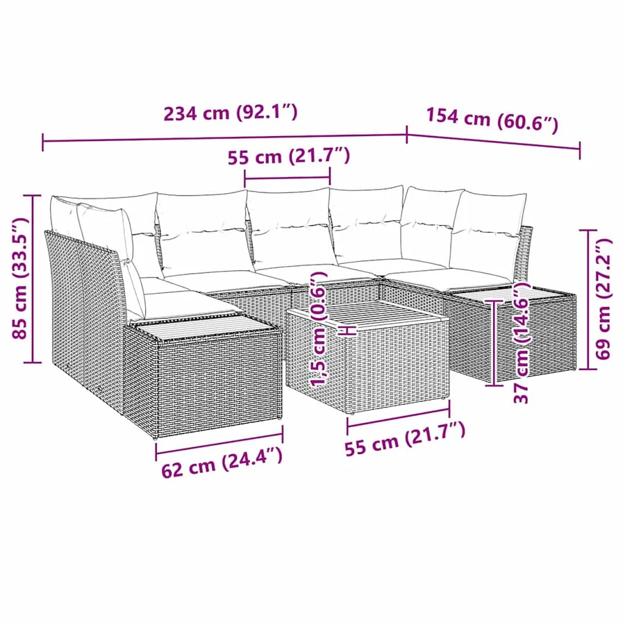 Ensemble de canapé de jardin 7 pcs Beige Poly rotin - 13