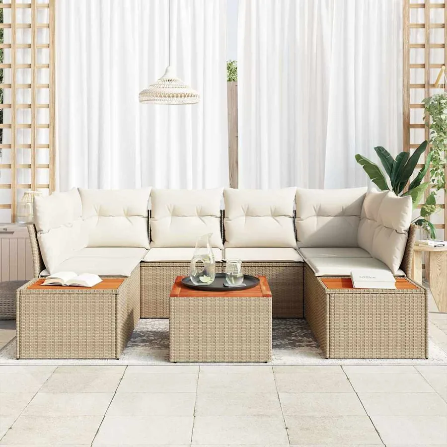 Ensemble de canapé de jardin 7 pcs Beige Poly rotin - 3