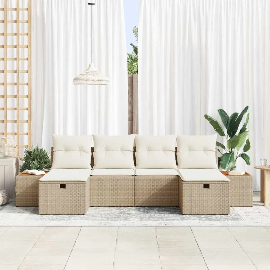 Ensemble de canapé de jardin 6 pcs Beige Poly rotin - 3