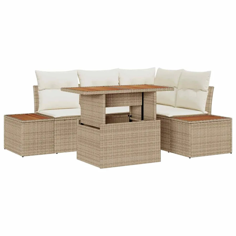 Ensemble de canapé de jardin 5 pcs Beige Poly rotin - 2