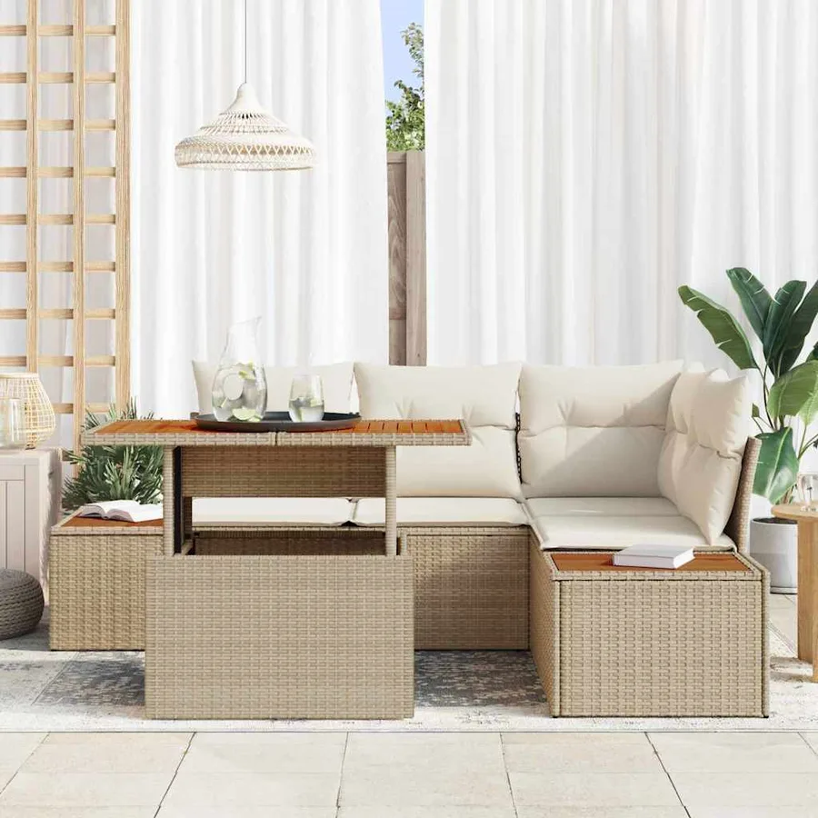 Ensemble de canapé de jardin 5 pcs Beige Poly rotin - 3